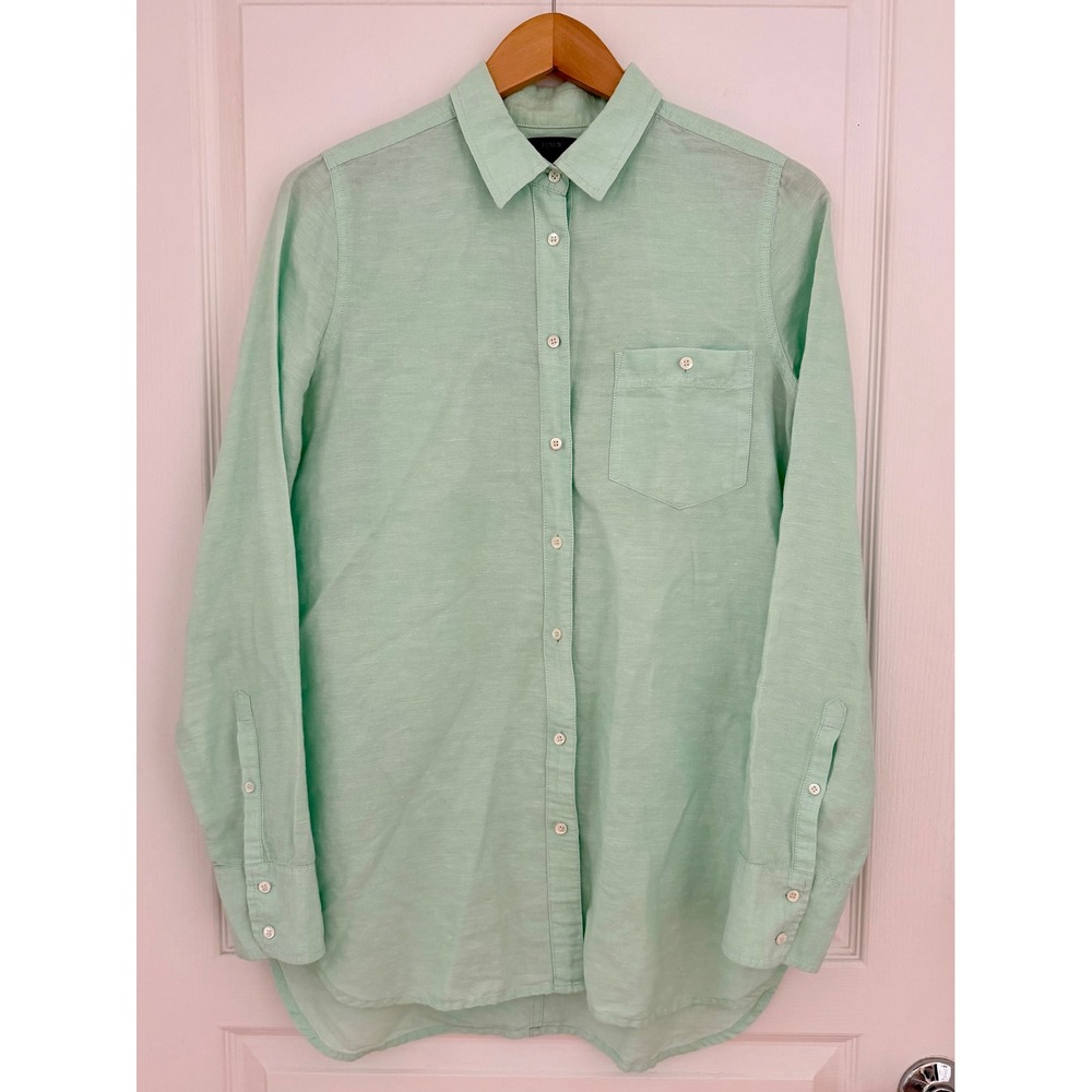 J.Crew Sz 10T Mint Green Cotton Linen Blend Button Down Shirt
